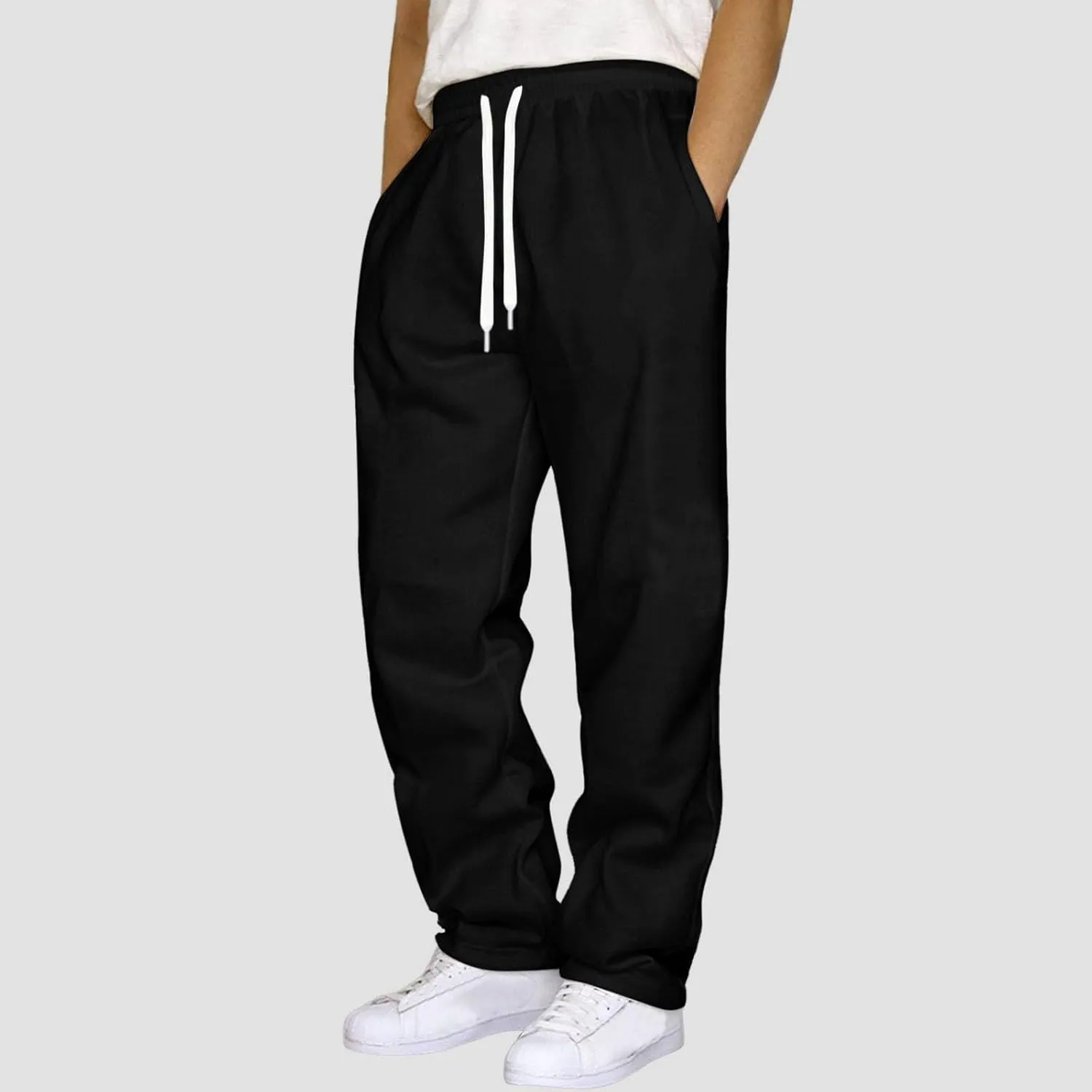 Mens Sweatpants Open Bottom Baggy Sweat Pants for Men Straight Leg Fleece Loose Fit Gym Athletic Sweatpants Pockets