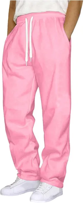 Mens Sweatpants Open Bottom Baggy Sweat Pants for Men Straight Leg Fleece Loose Fit Gym Athletic Sweatpants Pockets