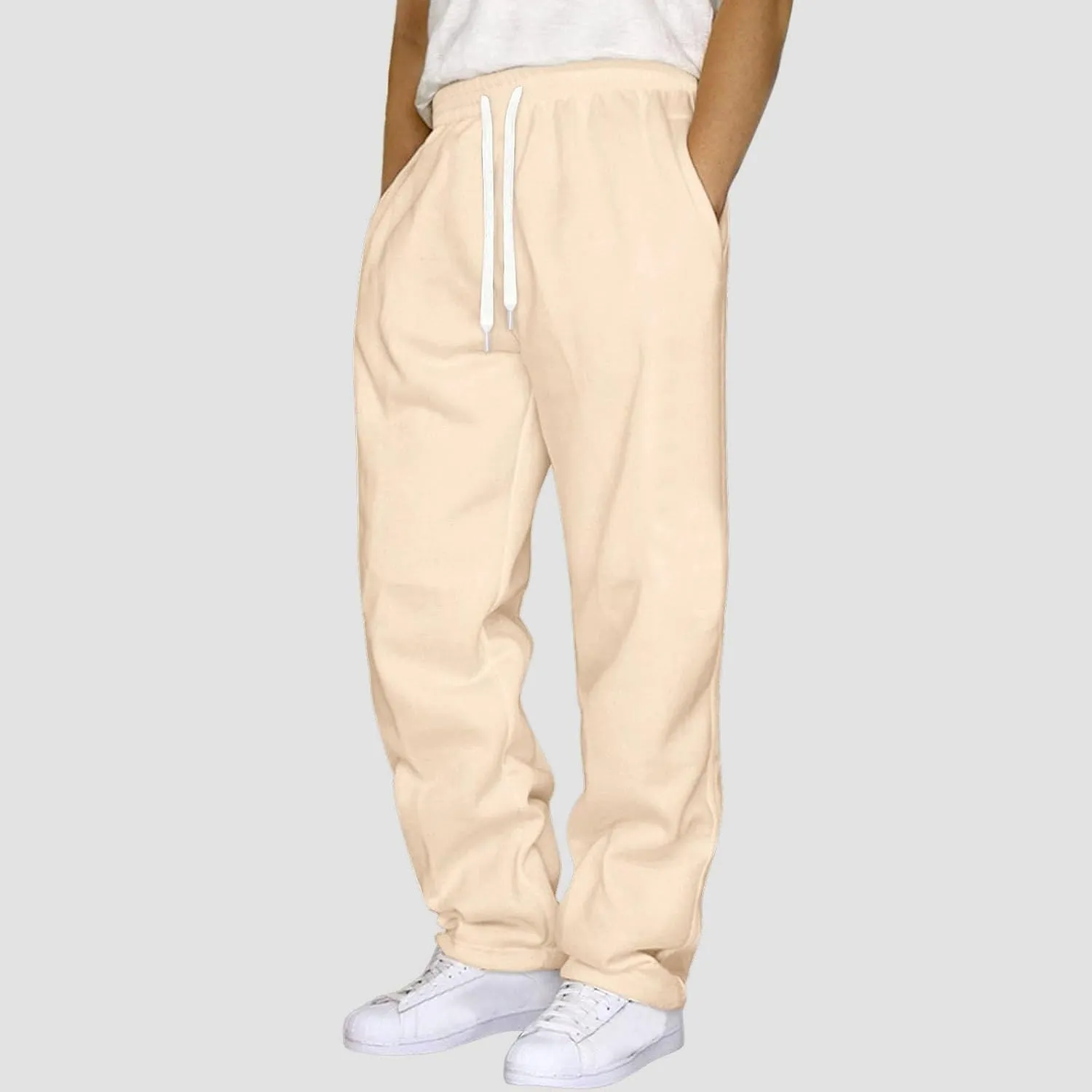 Mens Sweatpants Open Bottom Baggy Sweat Pants for Men Straight Leg Fleece Loose Fit Gym Athletic Sweatpants Pockets