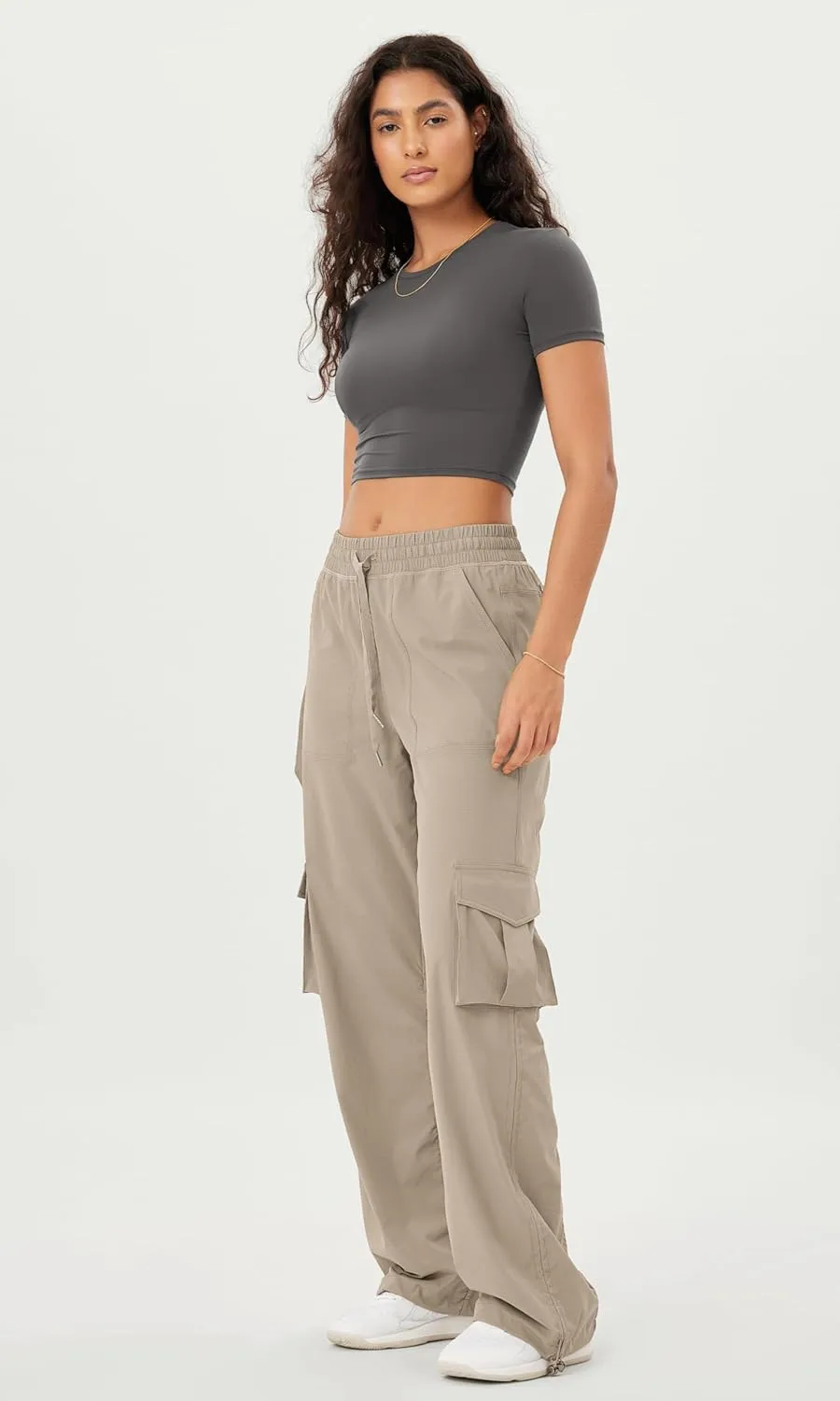 ODODOS Stretch Woven Relaxed Cargo Pants for Women Cinchable Hems Lightweight Casual Sweatpants with Pockets