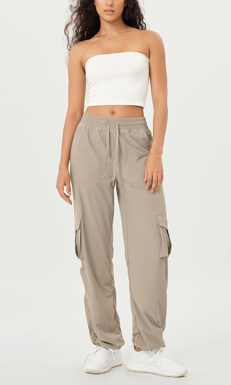 ODODOS Stretch Woven Relaxed Cargo Pants for Women Cinchable Hems Lightweight Casual Sweatpants with Pockets