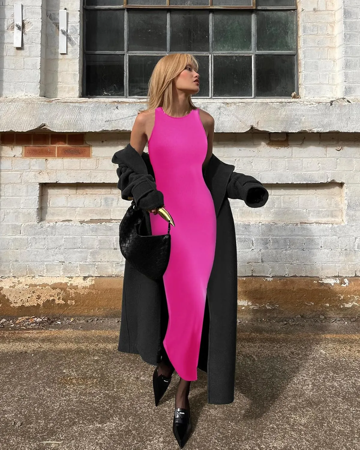 Relety Women's Bodycon Maxi Dresses Ribbed Lounge Tank Long Dresses Elegant Halter Neck Casual Sleeveless Summer Dresses