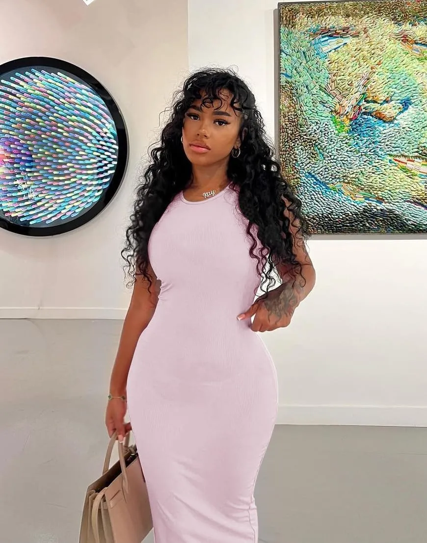 Relety Women's Bodycon Maxi Dresses Ribbed Lounge Tank Long Dresses Elegant Halter Neck Casual Sleeveless Summer Dresses