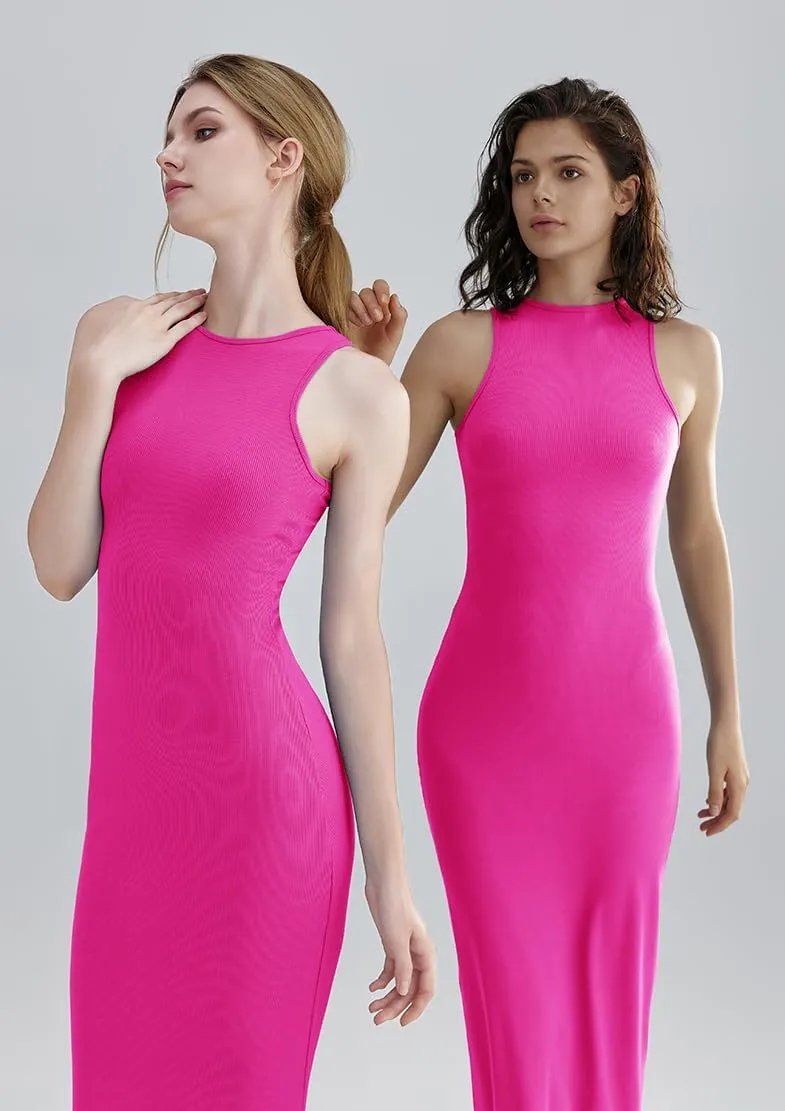 Relety Women's Bodycon Maxi Dresses Ribbed Lounge Tank Long Dresses Elegant Halter Neck Casual Sleeveless Summer Dresses