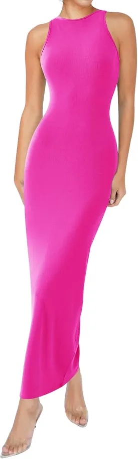 Relety Women's Bodycon Maxi Dresses Ribbed Lounge Tank Long Dresses Elegant Halter Neck Casual Sleeveless Summer Dresses