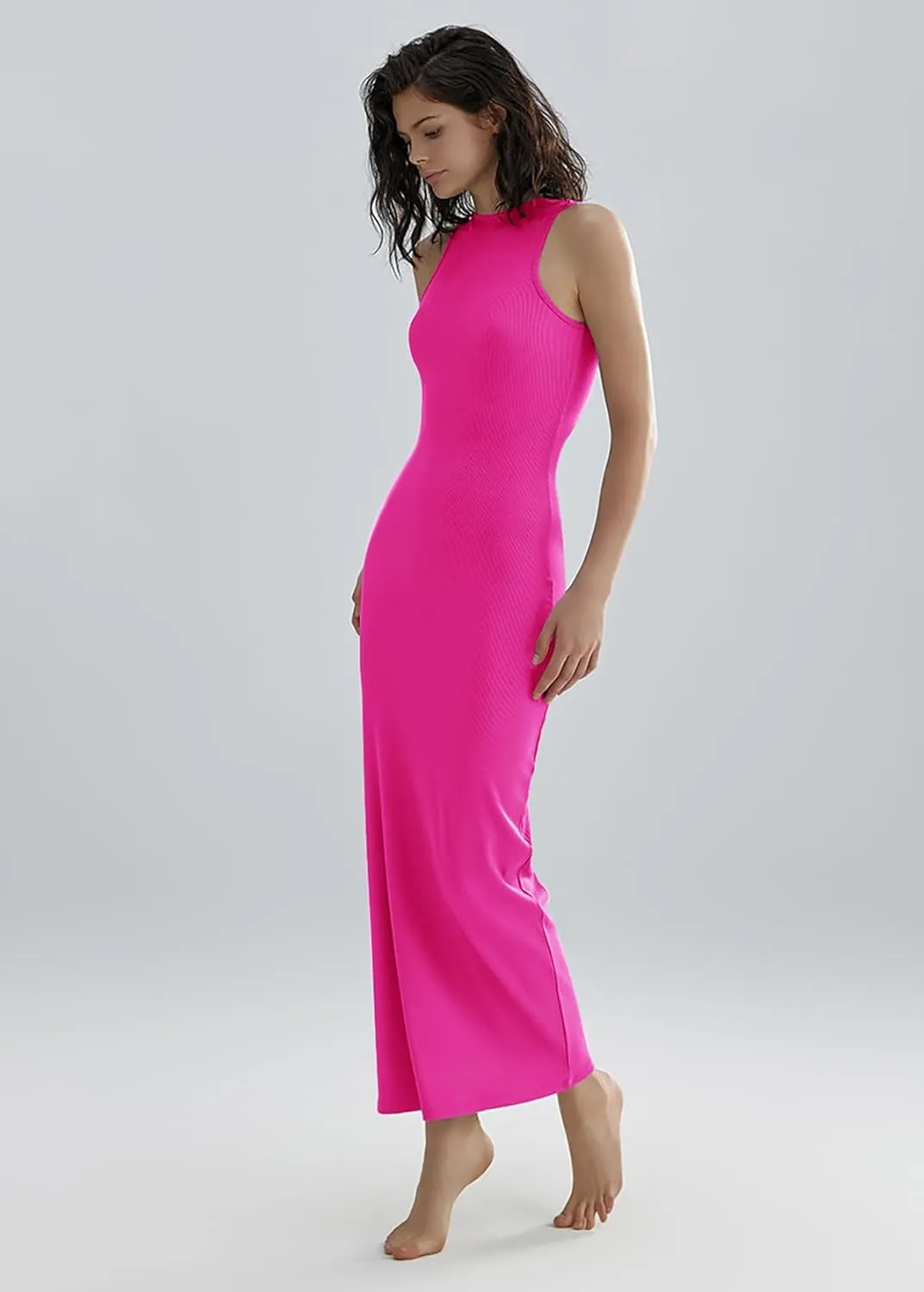 Relety Women's Bodycon Maxi Dresses Ribbed Lounge Tank Long Dresses Elegant Halter Neck Casual Sleeveless Summer Dresses