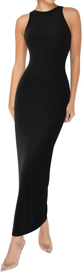 Relety Women's Bodycon Maxi Dresses Ribbed Lounge Tank Long Dresses Elegant Halter Neck Casual Sleeveless Summer Dresses
