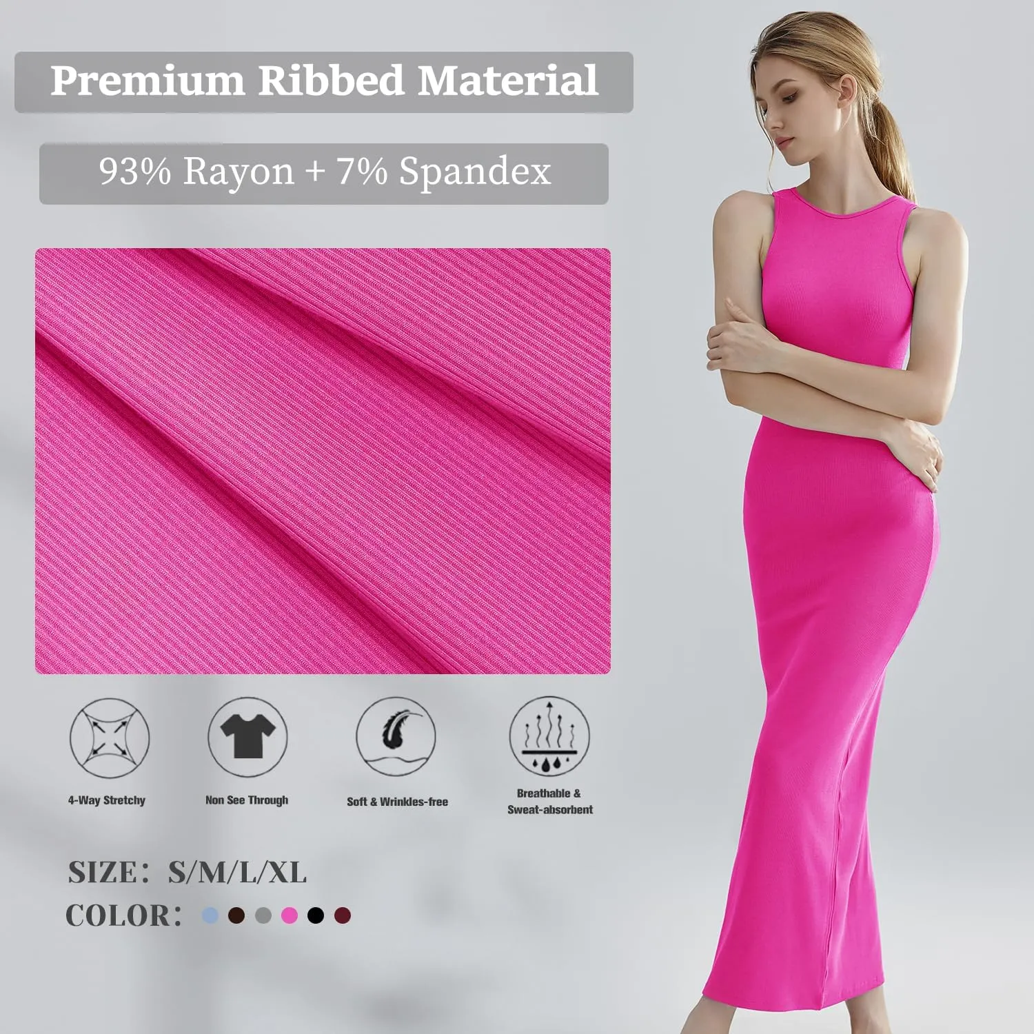 Relety Women's Bodycon Maxi Dresses Ribbed Lounge Tank Long Dresses Elegant Halter Neck Casual Sleeveless Summer Dresses