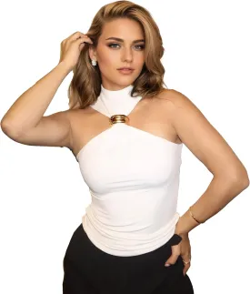 Sexy Dressy Halter Neck Tops for Women Pleated Twist Front Tank Tops Slim Fit Hollow Out Backless Cami Top