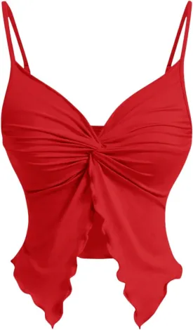 SHENHE Women's Twist Open Front Spaghetti Strap V Neck Split Hem Sexy Y2k Cami Top Tank
