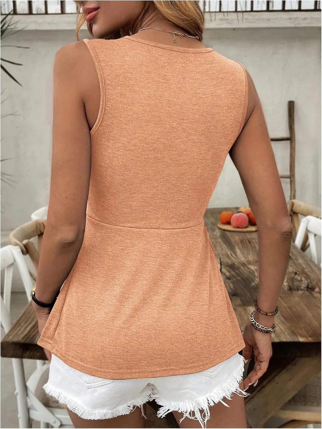 SOLY HUX Women's Tank Top Twist Front V Neck Sleeveless Peplum Summer Tops