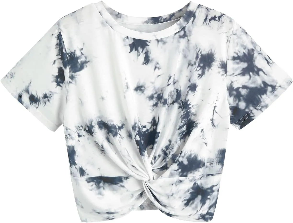 SweatyRocks Women's Casual Twist Front Short Sleeve Crop Top T-Shirt