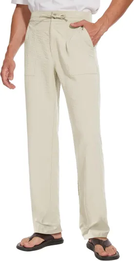 Tall Mens Casual Linen Pants 31/33/35/37 Inseam Beach Slacks Summer Long Drawstring Straight Leg Relaxed Fit