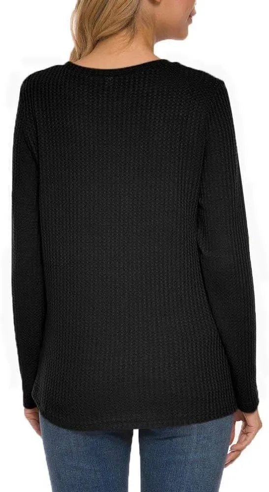 TODOLOR Women Long Sleeve T Shirts Casual Twist Knot Tops Loose Blouse Cute Tunic