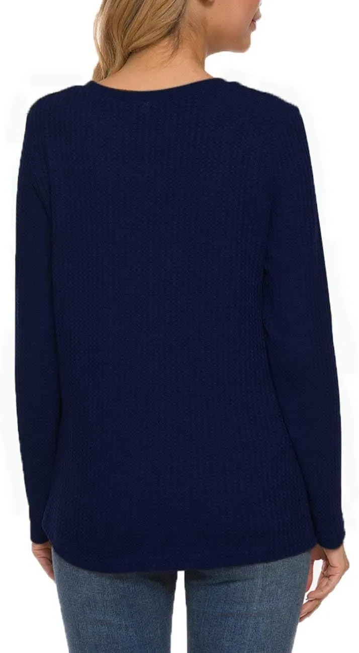 TODOLOR Women Long Sleeve T Shirts Casual Twist Knot Tops Loose Blouse Cute Tunic