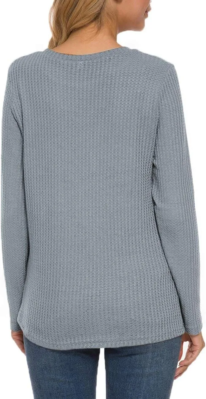 TODOLOR Women Long Sleeve T Shirts Casual Twist Knot Tops Loose Blouse Cute Tunic