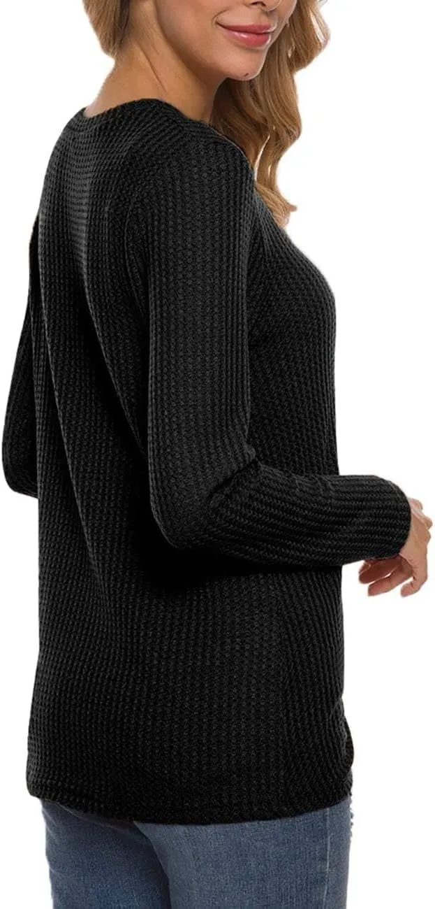 TODOLOR Women Long Sleeve T Shirts Casual Twist Knot Tops Loose Blouse Cute Tunic