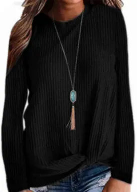 TODOLOR Women Long Sleeve T Shirts Casual Twist Knot Tops Loose Blouse Cute Tunic