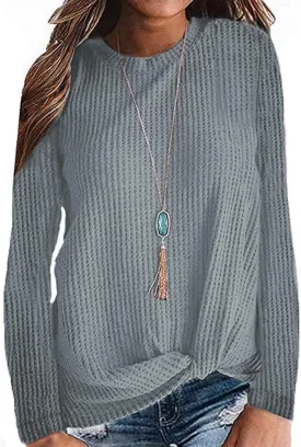 TODOLOR Women Long Sleeve T Shirts Casual Twist Knot Tops Loose Blouse Cute Tunic