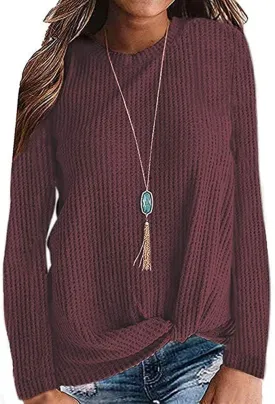 TODOLOR Women Long Sleeve T Shirts Casual Twist Knot Tops Loose Blouse Cute Tunic