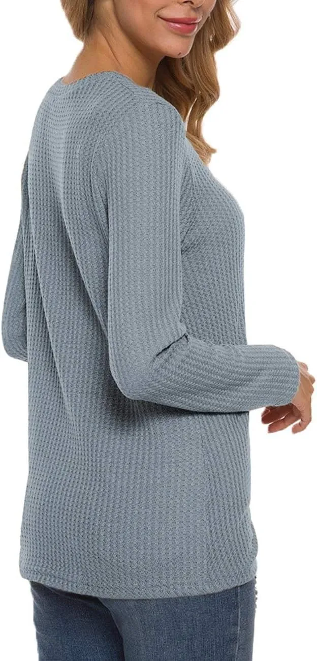 TODOLOR Women Long Sleeve T Shirts Casual Twist Knot Tops Loose Blouse Cute Tunic