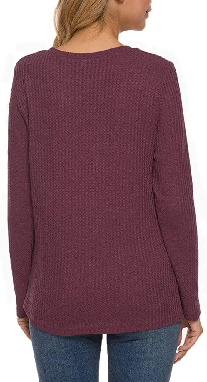 TODOLOR Women Long Sleeve T Shirts Casual Twist Knot Tops Loose Blouse Cute Tunic