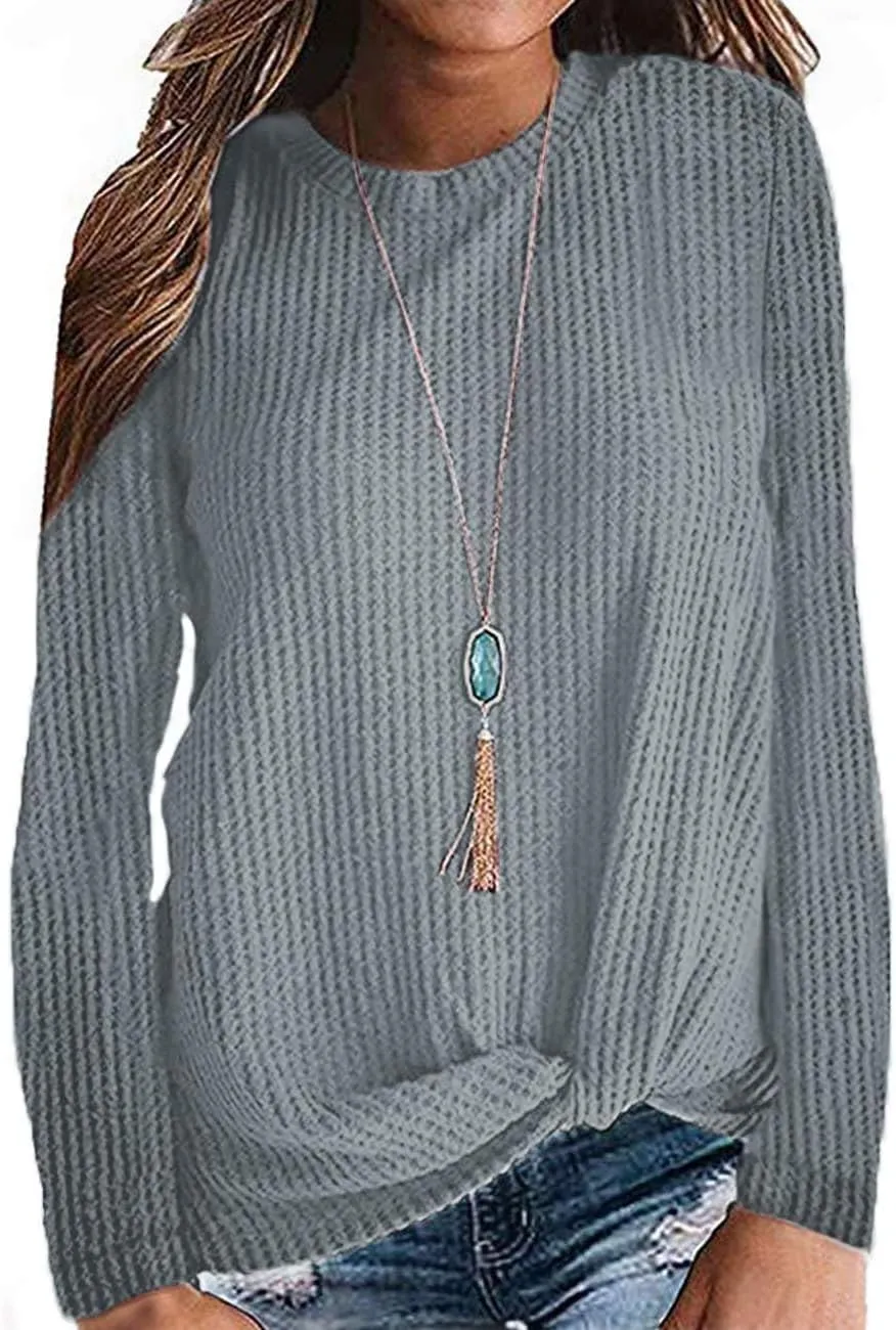 TODOLOR Women Long Sleeve T Shirts Casual Twist Knot Tops Loose Blouse Cute Tunic