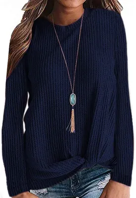 TODOLOR Women Long Sleeve T Shirts Casual Twist Knot Tops Loose Blouse Cute Tunic
