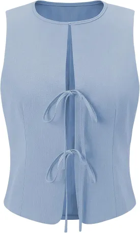 UEU Womens Tie Front Vest Top Bow Open Front Crop Tank Tops Summer Casual Sleeveless Shirt 2025 Y2K Trendy Outfits
