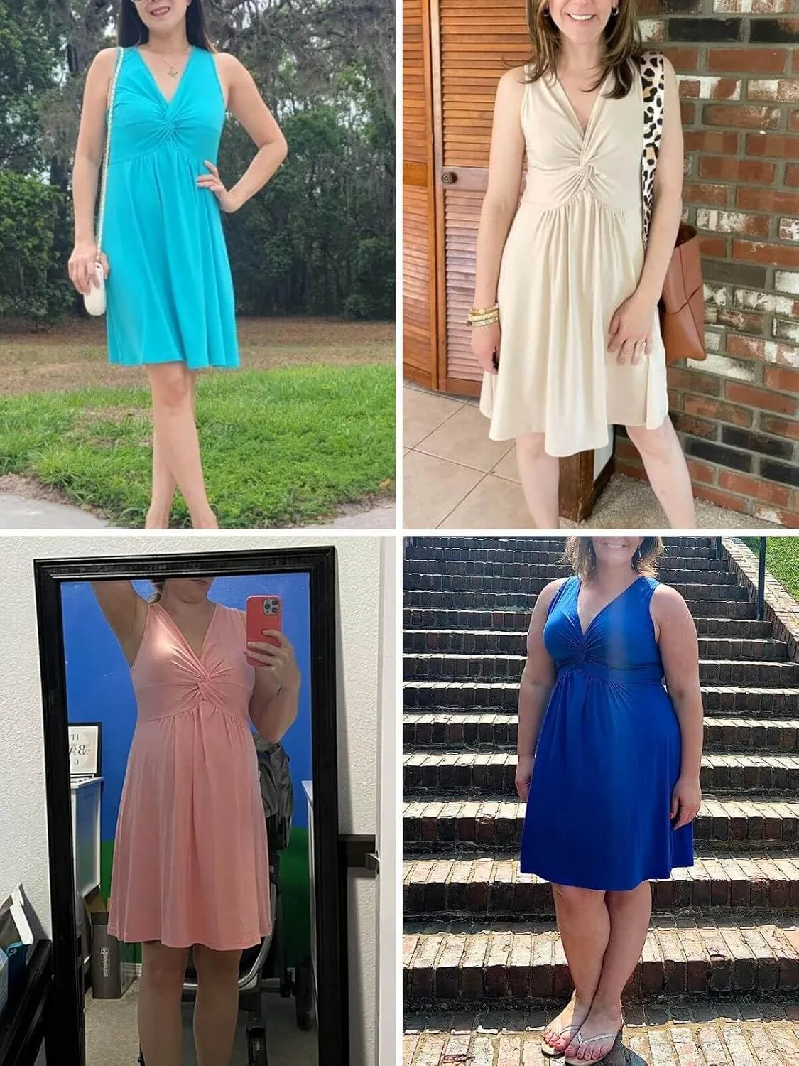 Veatzaer Women's V Neck Front Knotted Sleeveless Tank Dress Summer Solid Casual A Line Dress