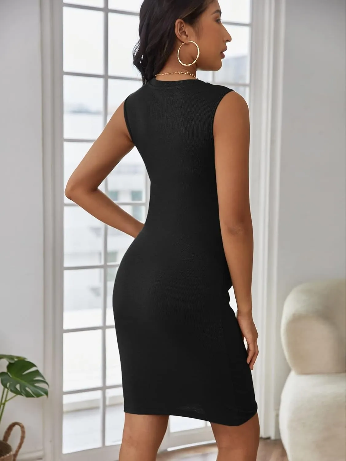 Verdusa Women's Maternity Twist Front Sleeveless Bodycon Tank Pencil Dress