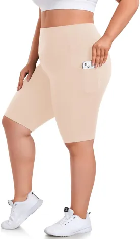 we fleece Plus Size 8" Biker Shorts with Pockets - High Waisted Spandex Yoga Shorts for Women, Workout Gym Cycling Athletic