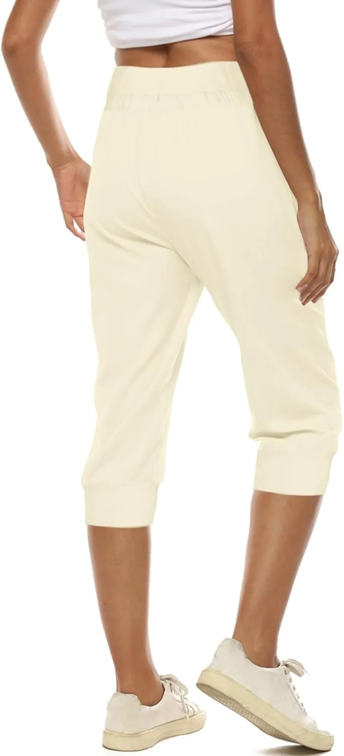 Women Straight Leg Capri Jogger with Pocket Track Cuff Sweatpants Drawstring Pull on Athletic Workout Lounge Shorts