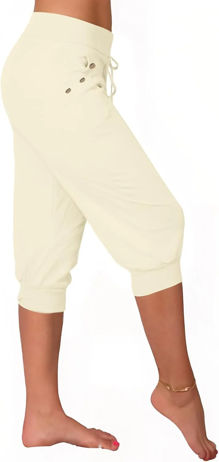 Women Straight Leg Capri Jogger with Pocket Track Cuff Sweatpants Drawstring Pull on Athletic Workout Lounge Shorts