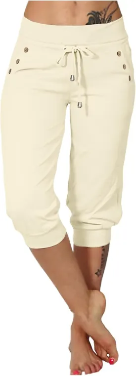 Women Straight Leg Capri Jogger with Pocket Track Cuff Sweatpants Drawstring Pull on Athletic Workout Lounge Shorts