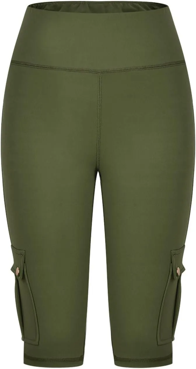 Women's Butt Lifting Biker Shorts High Waist Cargo Yoga Pants Stretch Joggers Leggings Sweatpants with Flap Pocket