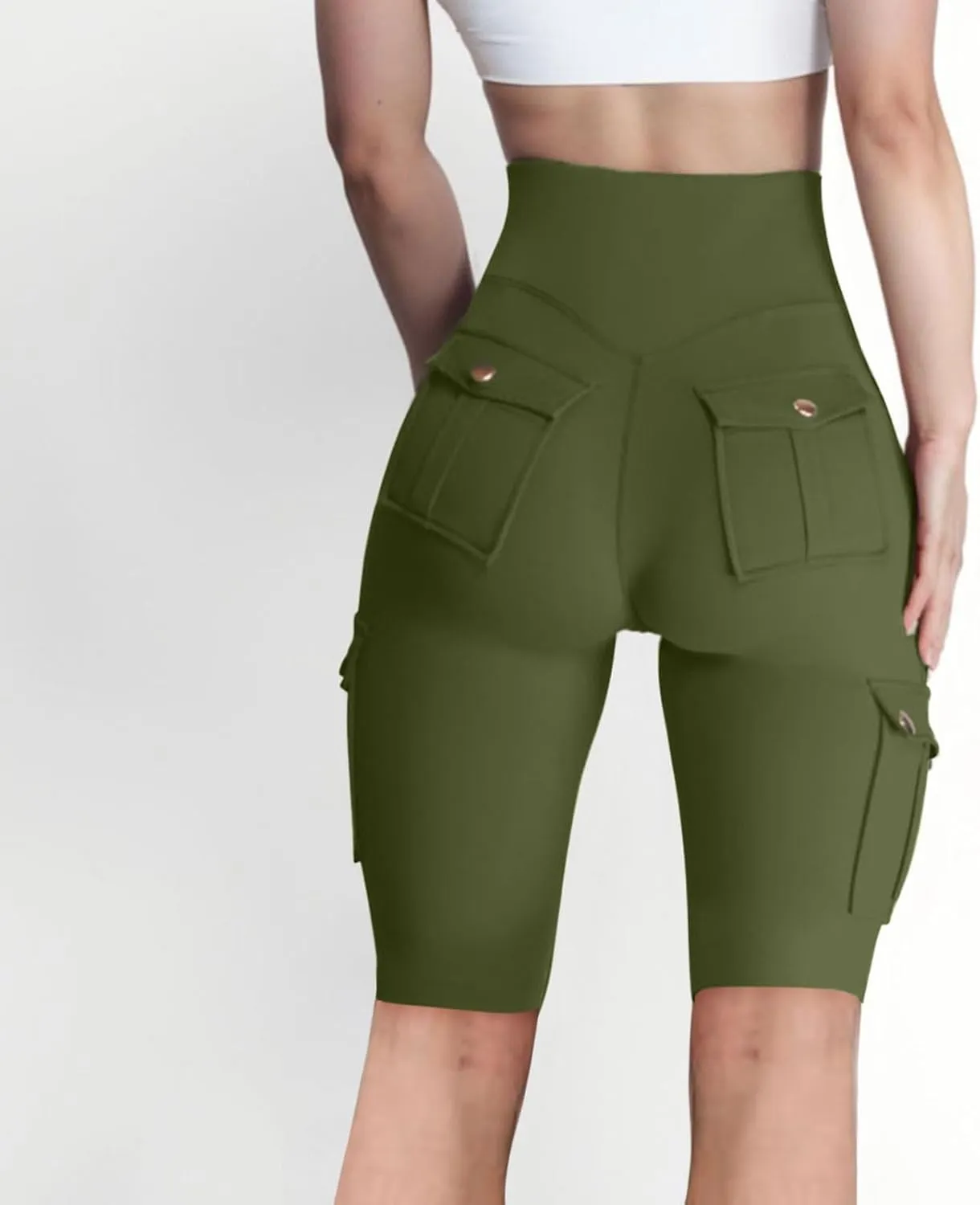 Women's Butt Lifting Biker Shorts High Waist Cargo Yoga Pants Stretch Joggers Leggings Sweatpants with Flap Pocket