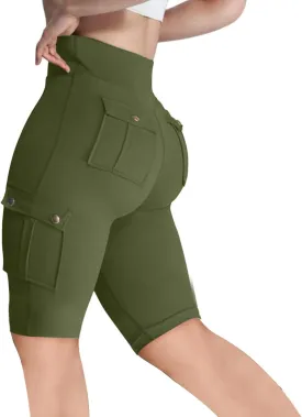 Women's Butt Lifting Biker Shorts High Waist Cargo Yoga Pants Stretch Joggers Leggings Sweatpants with Flap Pocket