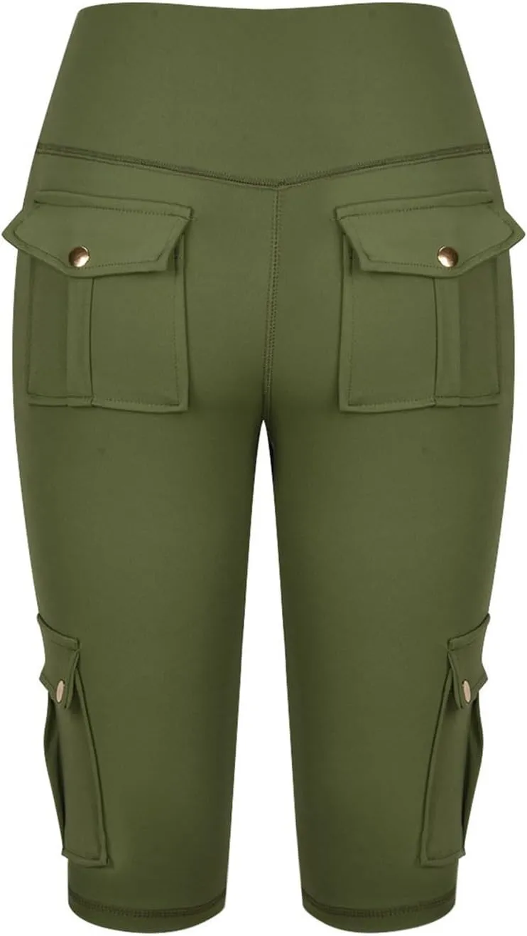 Women's Butt Lifting Biker Shorts High Waist Cargo Yoga Pants Stretch Joggers Leggings Sweatpants with Flap Pocket