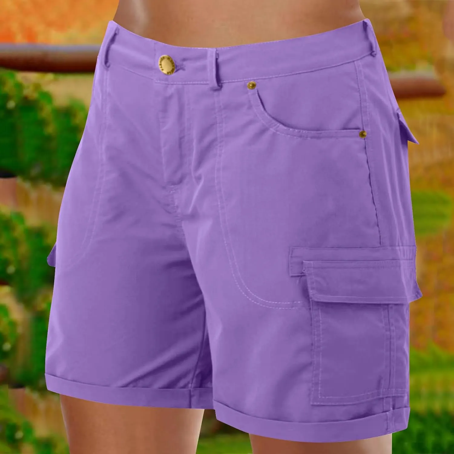 Women's Cargo Shorts Summer High Waist Outdoor Hiking Short Pants with Pockets Loose Fit Button Bermuda Shorts