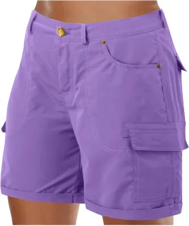 Women's Cargo Shorts Summer High Waist Outdoor Hiking Short Pants with Pockets Loose Fit Button Bermuda Shorts