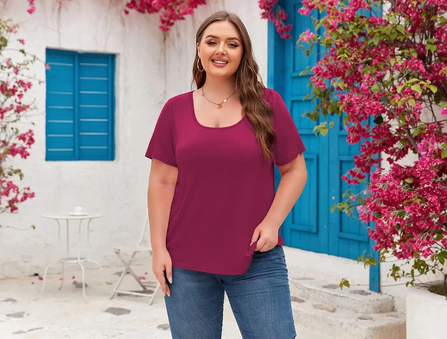 Women's Plus Size Scoop Neck Short Sleeve T Shirts Blouses Tops Basic Ladies Loose Fit T Shirt