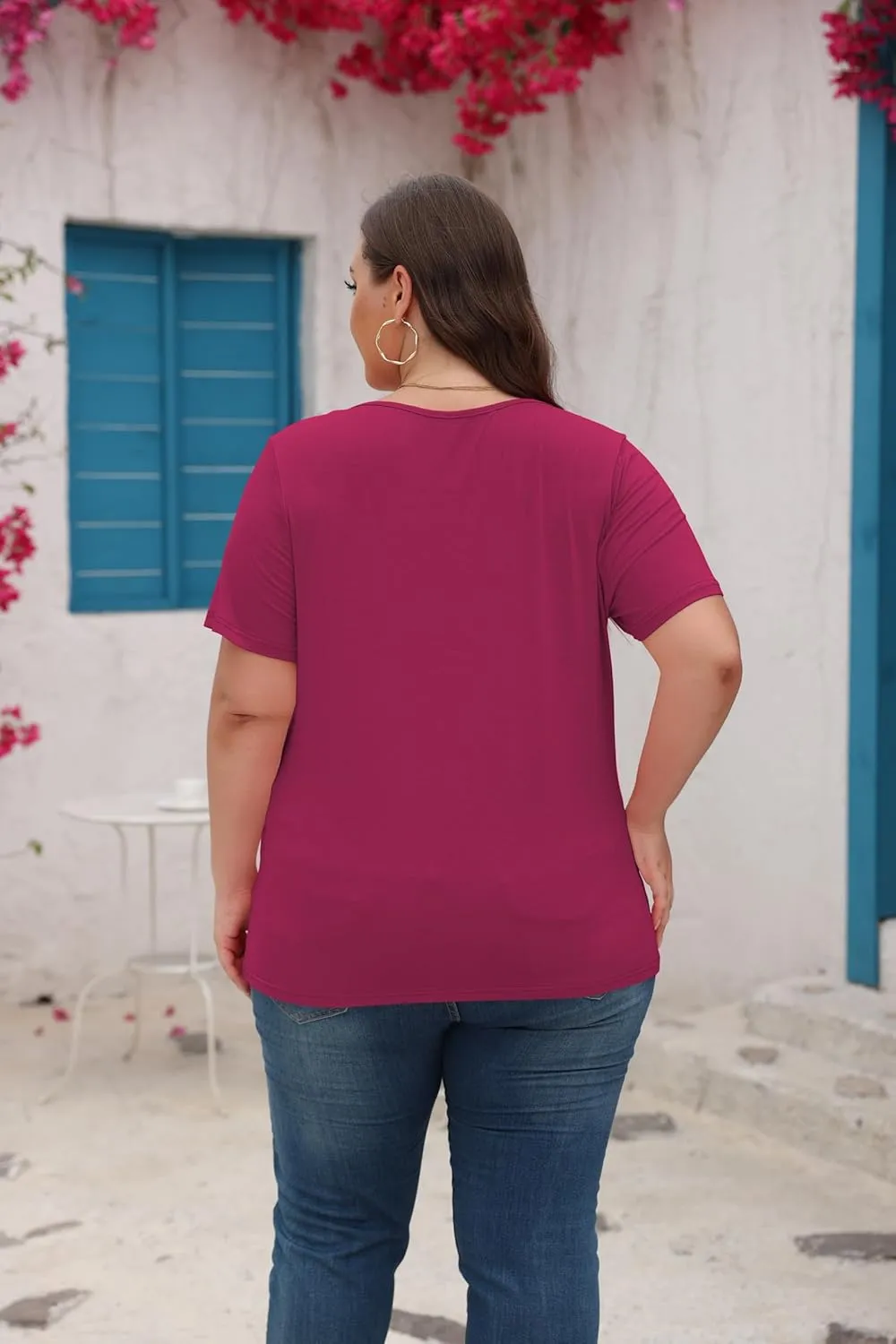 Women's Plus Size Scoop Neck Short Sleeve T Shirts Blouses Tops Basic Ladies Loose Fit T Shirt