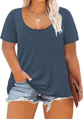 Women's Plus Size Scoop Neck Short Sleeve T Shirts Blouses Tops Basic Ladies Loose Fit T Shirt