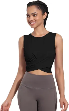 Womens Sexy Sleeveless High Round Neck Crop Tops Workout Halter Tops for Women Twist Front Tank Tops Casual Shirt