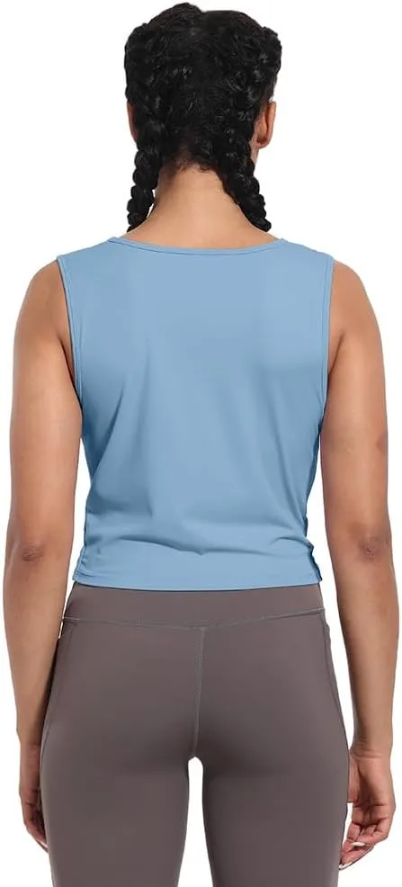 Womens Sexy Sleeveless High Round Neck Crop Tops Workout Halter Tops for Women Twist Front Tank Tops Casual Shirt