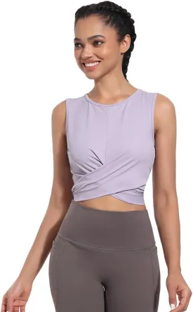 Womens Sexy Sleeveless High Round Neck Crop Tops Workout Halter Tops for Women Twist Front Tank Tops Casual Shirt