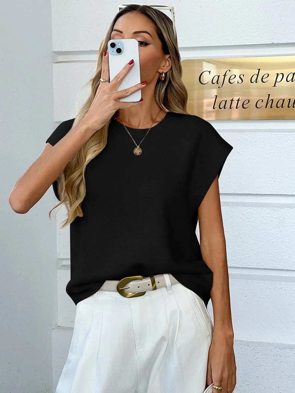 Womens Sleeveless Sweater Vest Crewneck Cap Sleeve Knit Tops Trendy 2025 Summer Business Casual Shirts Tank Top