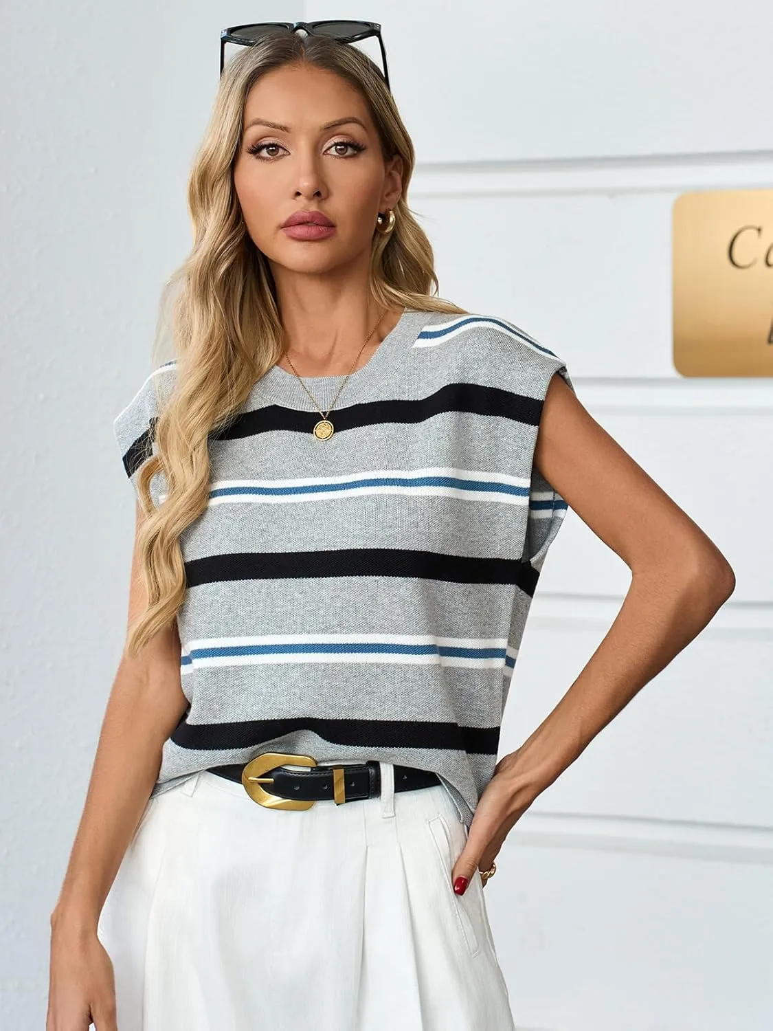 Womens Sleeveless Sweater Vest Crewneck Cap Sleeve Knit Tops Trendy 2025 Summer Business Casual Shirts Tank Top