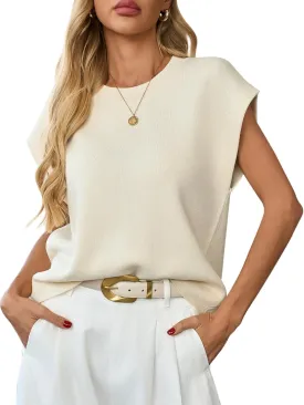 Womens Sleeveless Sweater Vest Crewneck Cap Sleeve Knit Tops Trendy 2025 Summer Business Casual Shirts Tank Top